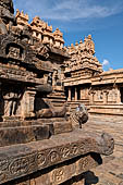 The great Chola temples of Tamil Nadu - The Airavatesvara temple of Darasuram. S-E corner of the temple facing the entrance gopura. 